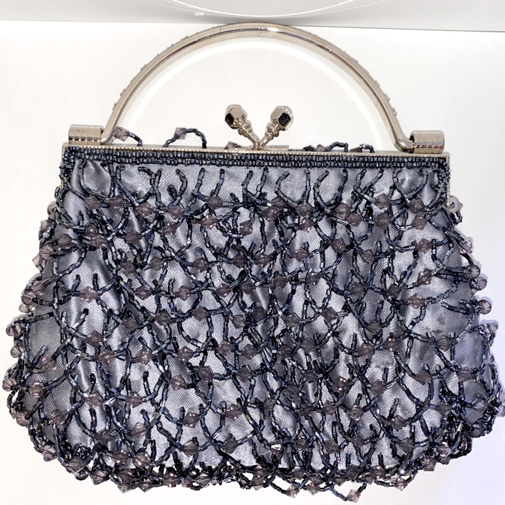 Vintage Beaded Purse Grey Blue